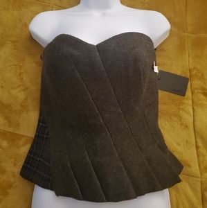 Strapless plaid /olive Green top